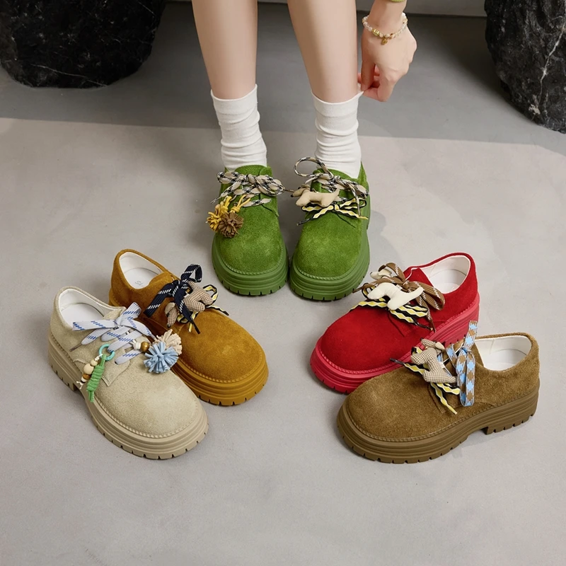 

2025 New Women's Lace-up Oxford Shoes Anti-slip Platform Women Loafers Plus Size Genuine Leather female Leather Shoes