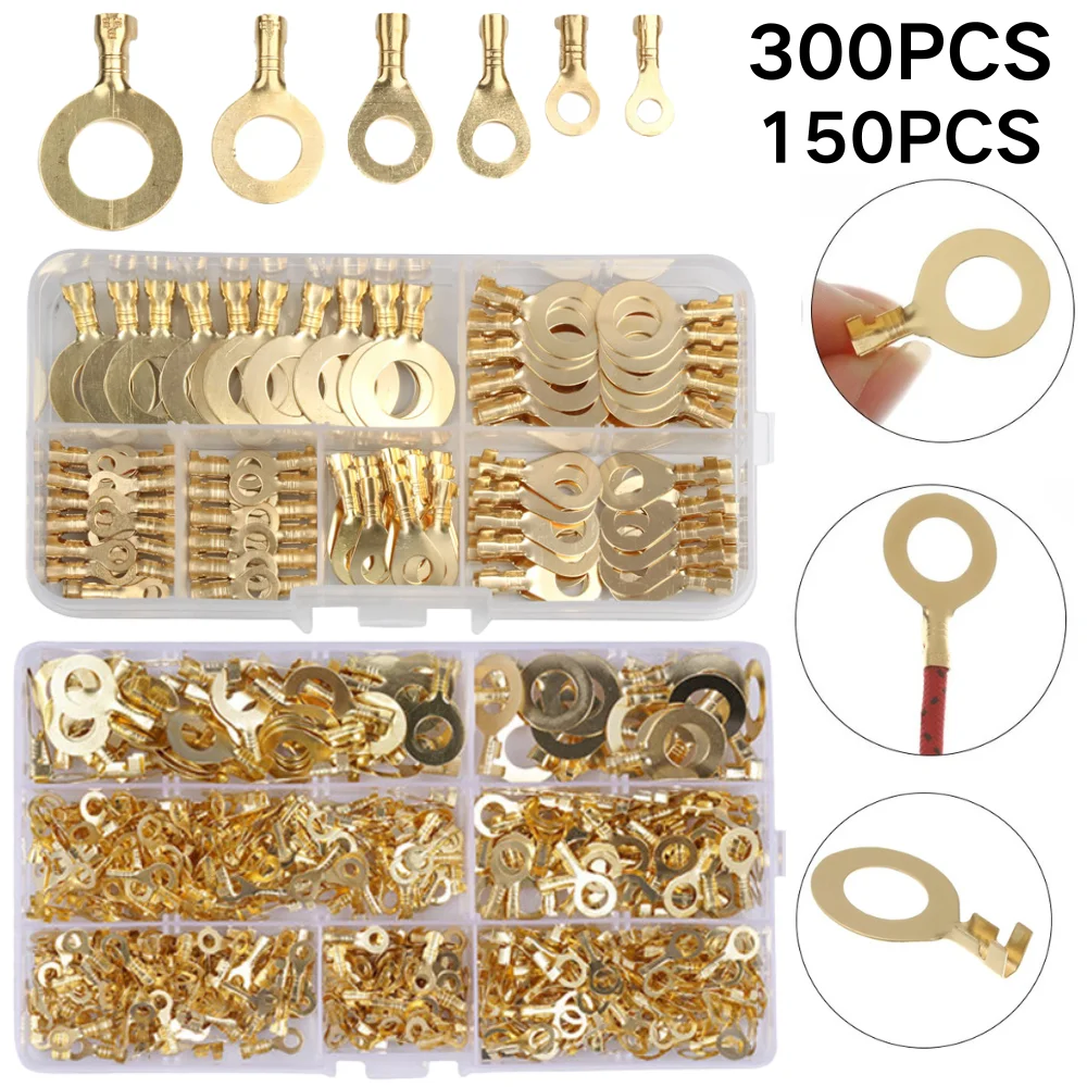 

300/150PcsM3/M4/M5/M6/M8/M10 Ring-Terminal Wire Quick Connector Terminal Brass Crimp Terminal Assorted Kit