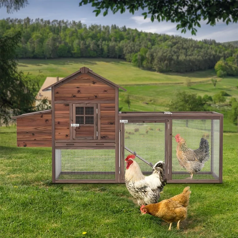 

Wooden Chicken Coop, 80IN Outdoor Chicken Cages and Run with Nesting Boxes for 2-4 Chickens, Hen Run Poultry Pet House Rabbit