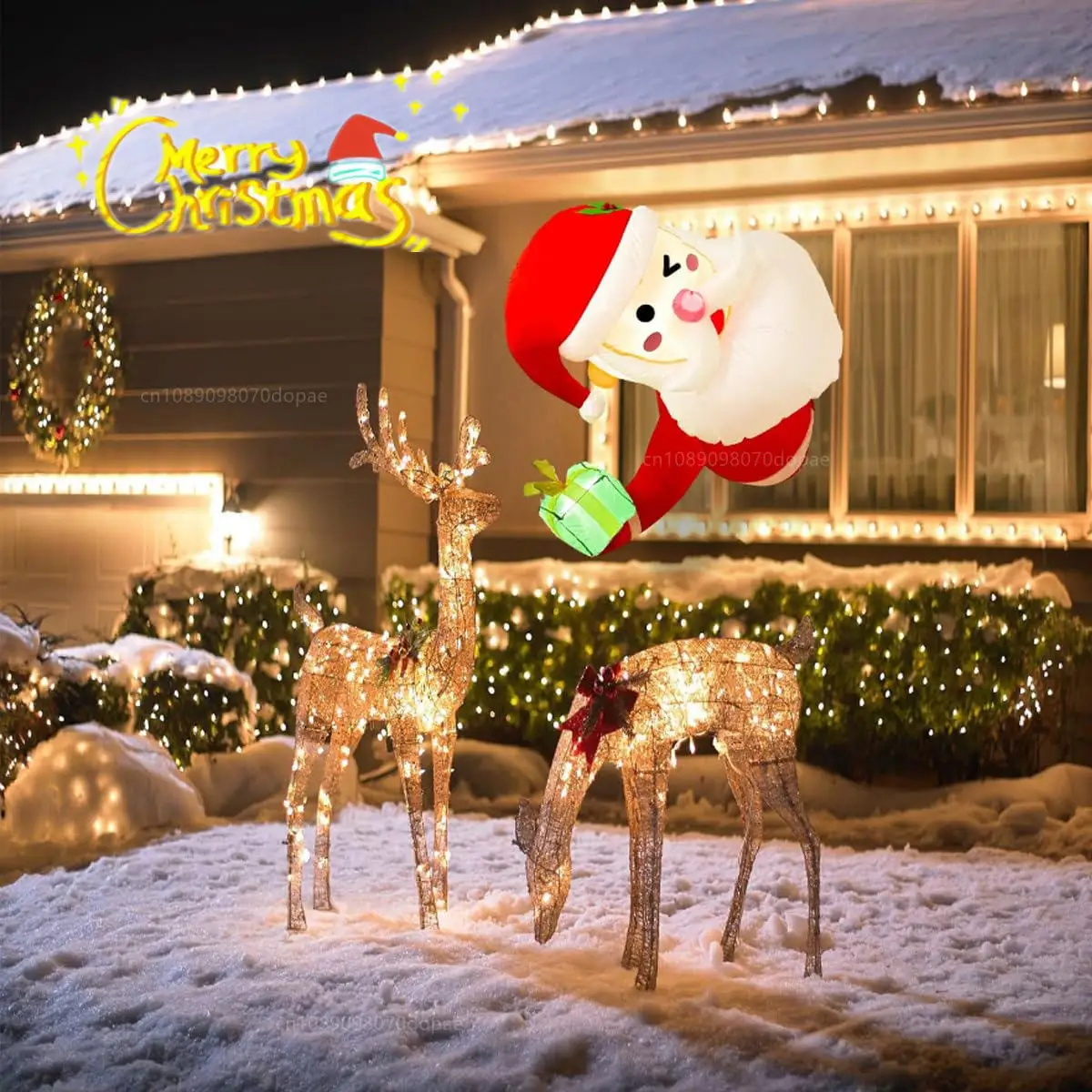 

Рождественский надувной подарочный пакет для восхождения на окно Санта-Клаус, уличная отделка, встроенный светодиодный светильник, праздничная вечеринка, двор, сад, газон, декор