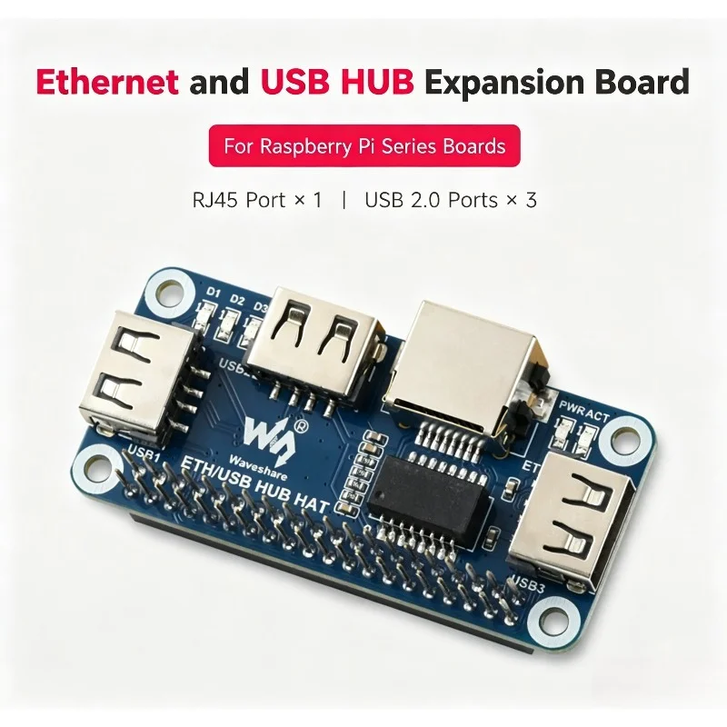 Waveshare Raspberry Pi 4 / Zero W USB to Ethernet RJ45 Port, USB HUB Splitter