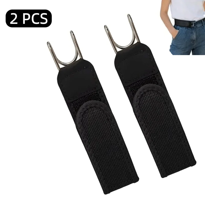 2pcs Tactical Hook Elastic Belt Buckle-Less Invisible Waist Closure with Hook-and-Loop Fasteners No-Buckle System for Hunting