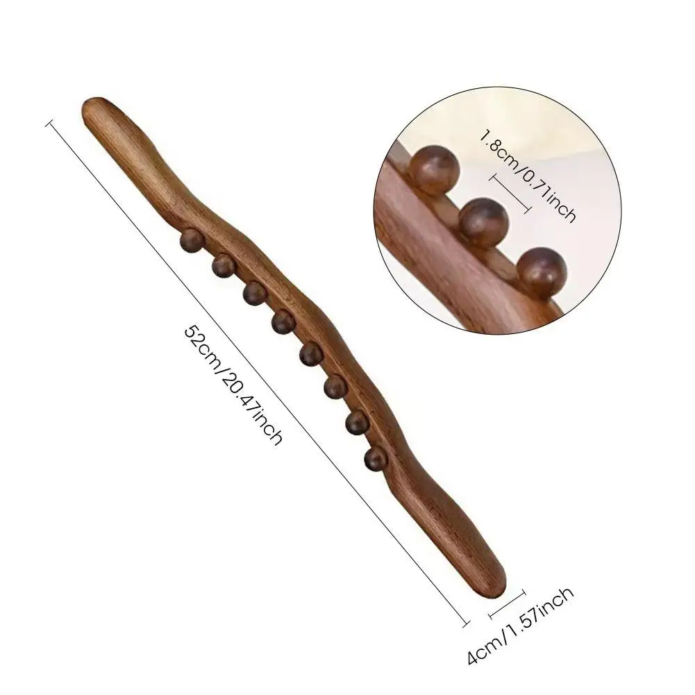 8 Beads Beech Wood Massage Stick Carbonized Wood Back Scrapping Meridian Therapy Wand Muscle Relaxing Body Massager Tool