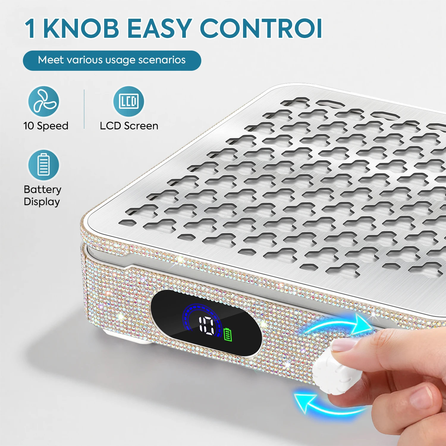 럭셔리 다이아몬드 네일 먼지 수집기 충전식 진공 청소기 LCD 디스플레이, 조절 가능한 속도, 자석 커버 포함