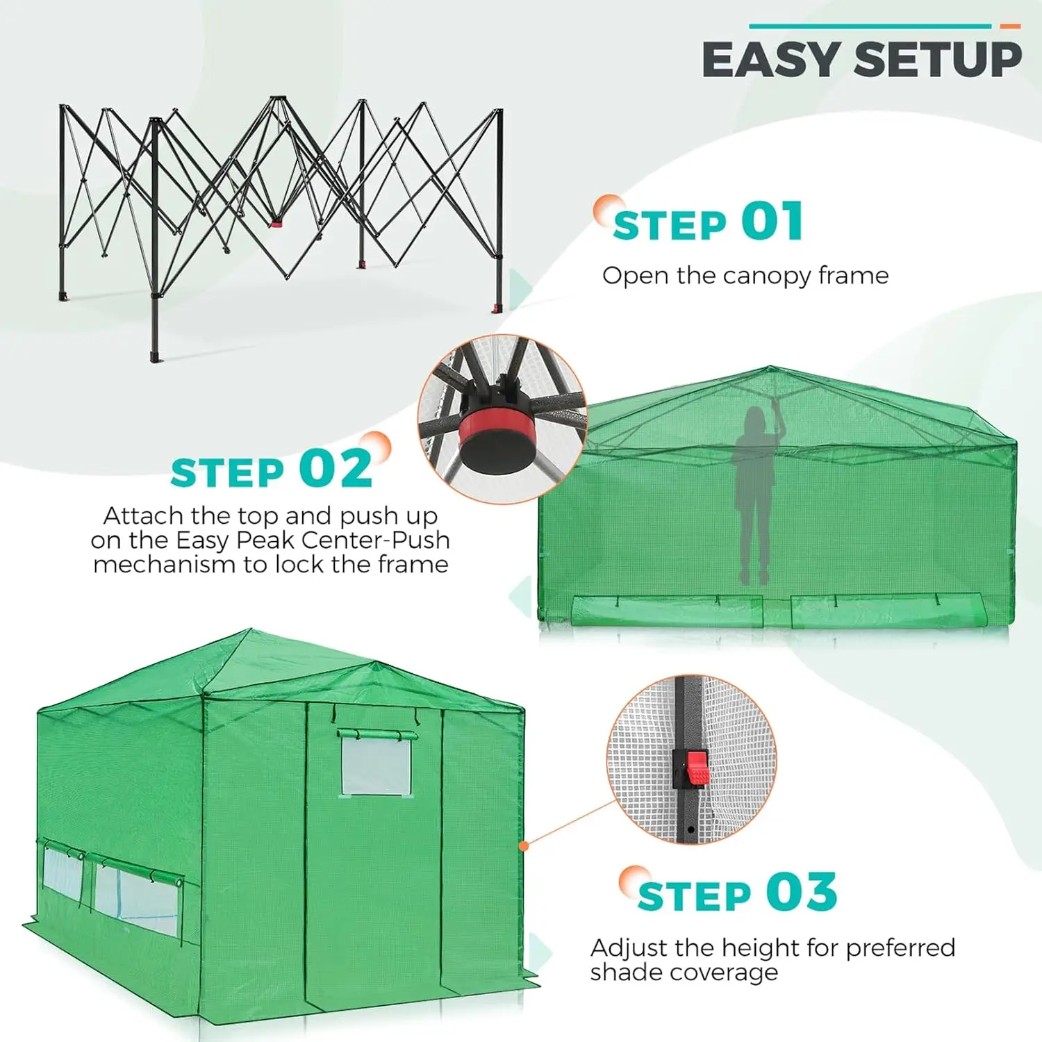 PEAK 12x8 Serra portatile grande walk-in Istantanea Pop-up Configurazione rapida Pianta per interni ed esterni Giardinaggio Green House Baldacchino, F