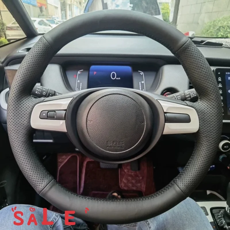 

Customizable Handmade Anti-slip Wear-resistant Comfy Breathable Genuine Leather Steering Wheel Cover For Honda Fit 2021-2022