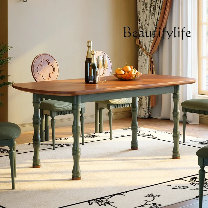 X35 French Retro Solid Wood Dining Table Household Dining Table Antique Simple Ash Wood Rectangular Dining Table