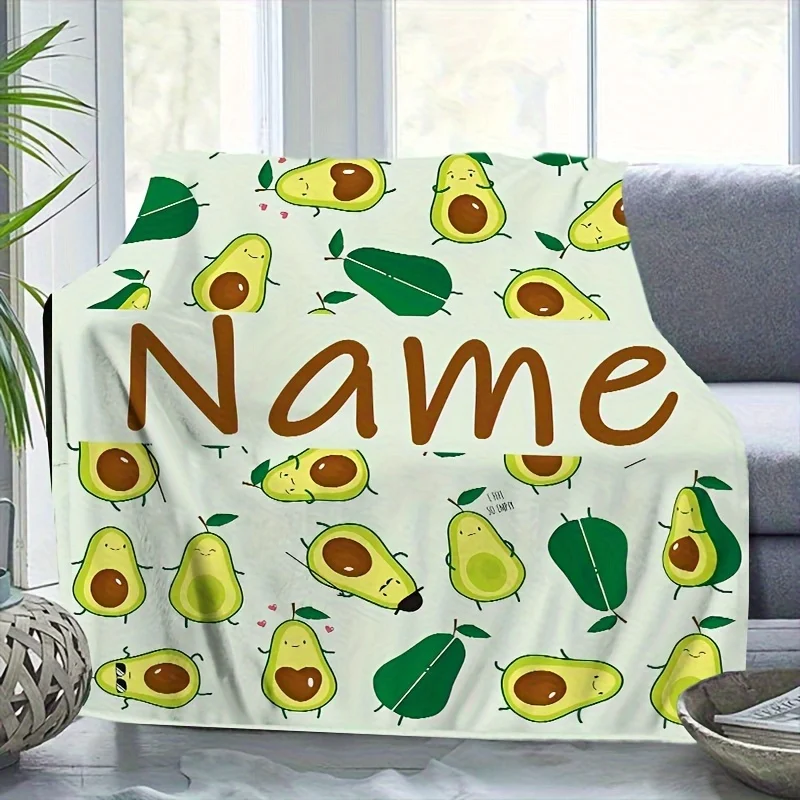 بطانية مطبوعة بالأفوكادو، بطانية فانيلا خفيفة الوزن وناعمة ومريحة يمكن تخصيصها مع اسم #5