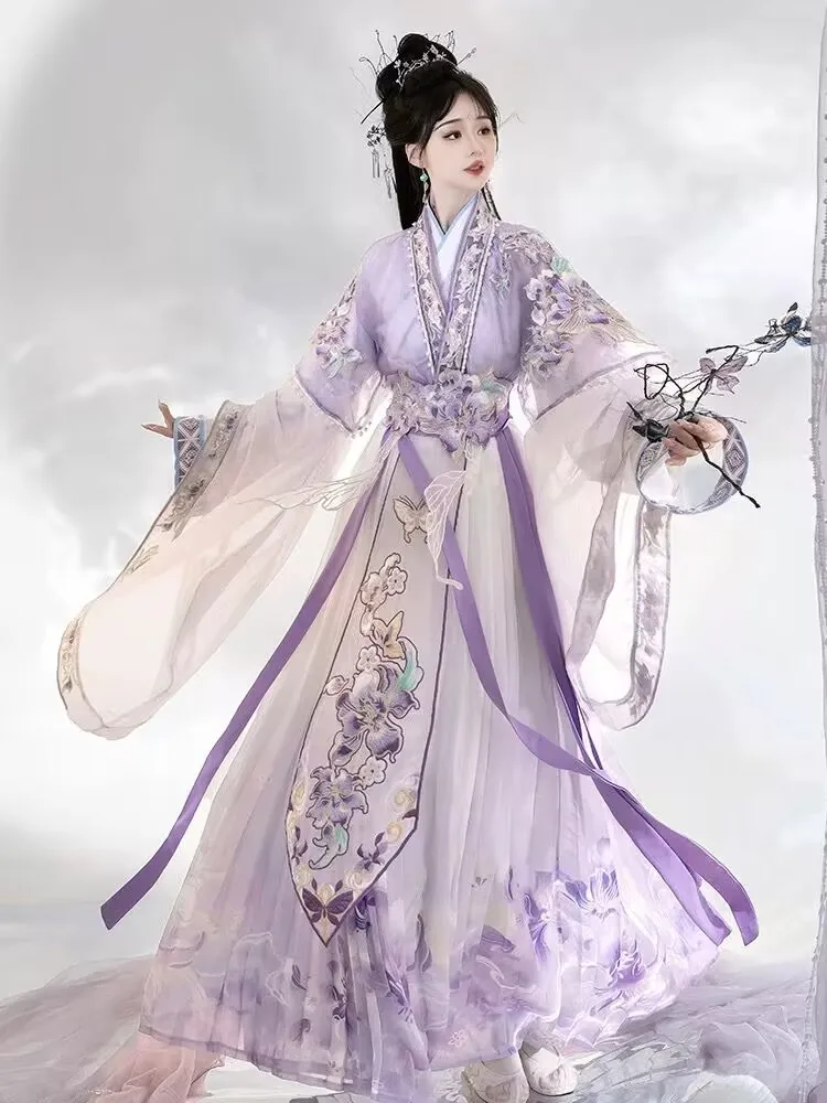 

2025 Hanfu Dress Women Chinese Gradient Purple Embroidered Hanfu Dress Female Halloween Cosplay Costume Party Outfit Hanfu Dress