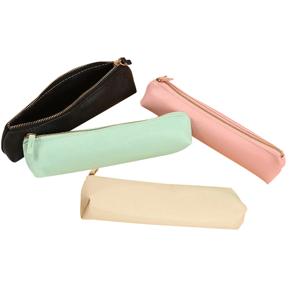 

4Pcs MultiFunctional Leather Pencil Case Zipper Pen Bag Reusable Stationery Pouch Organizer