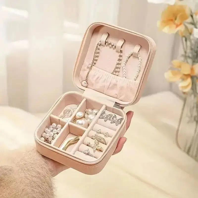 Portable Travel Jewelry Organizer Leather Storage Box