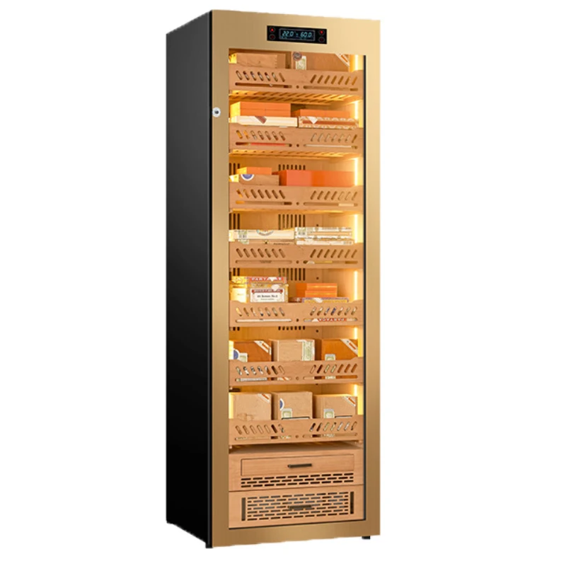 Factory Price Cigar Showroom Cellar Design Modern Cigar Humidor Cabinet Wooden Wine Rack Display Shelves Glass Wall Showcase
