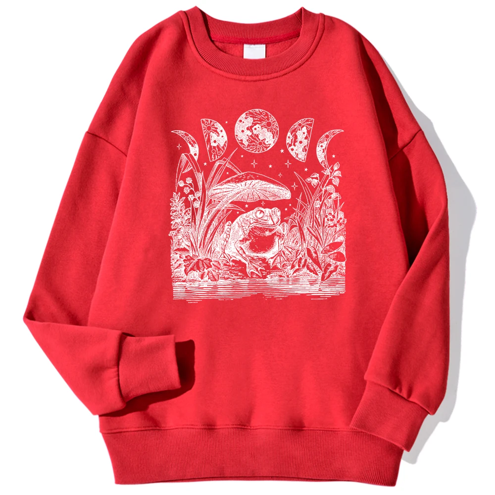 Cute Cottagecore Aesthetic Frog Fantasy Printing Men Sweatshirt Fashion Casual Hoody Loose Crewneck Pullover Autumn Fleece Tops