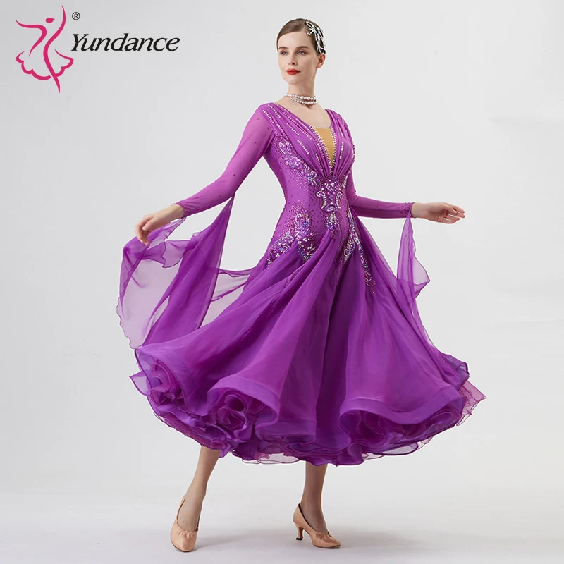 B-22284 New Women Modern Dance Rhinestone Color Diversity Dress Ballroom National Standard Waltz Competition Performance