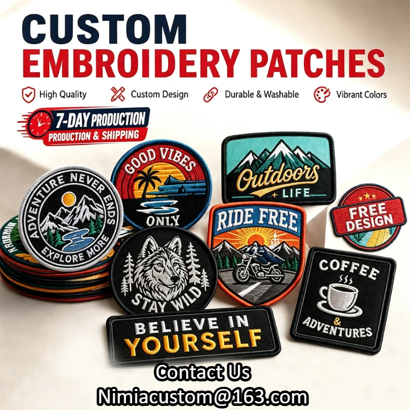 Custom Embroidery Patches Personalized Logo Patch Iron On Sew On Hook Loop Embroidered Badge Custom Made For Jacket Hat Clothing