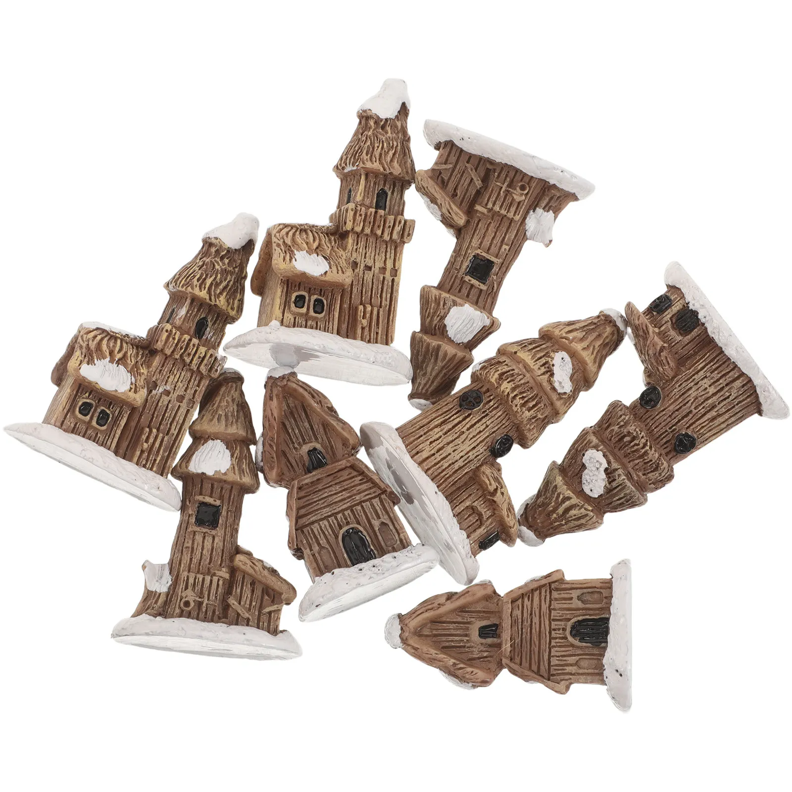 8Pcs Snow Roof Resin Ornaments Weatherproof Mini Fairy Garden Houses Rustic Winter Home Decor Snowy Thatched