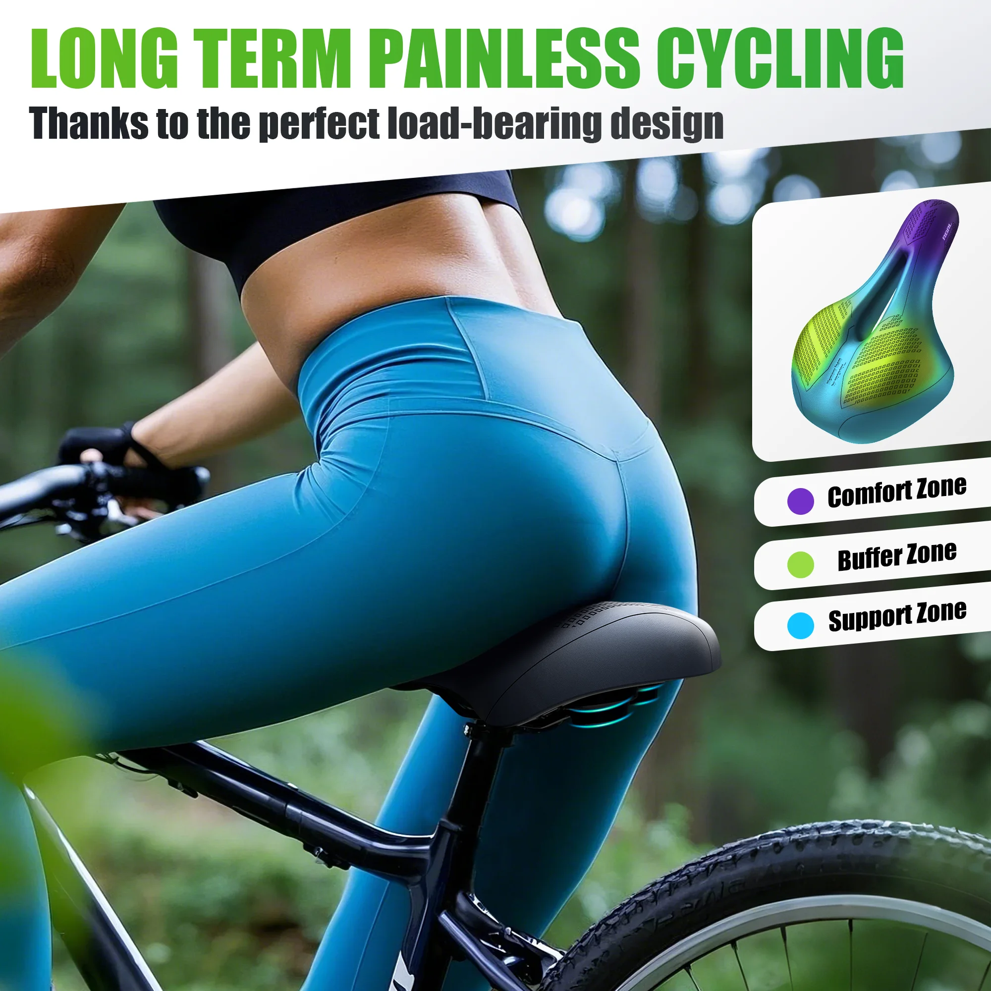 RBRL 자전거 안장 방수 자전거 좌석 중공 통기성 편안한 MTB 자전거 안장 도로 도시 사이클링을위한 충격 흡수