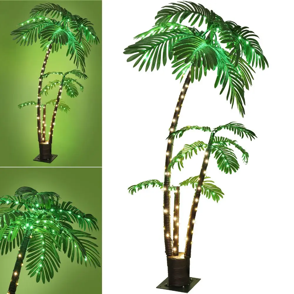 6ft Solar Lighted Palm Tree LED Artificial Palm Tree for Tiki Bar Christmas Decoration