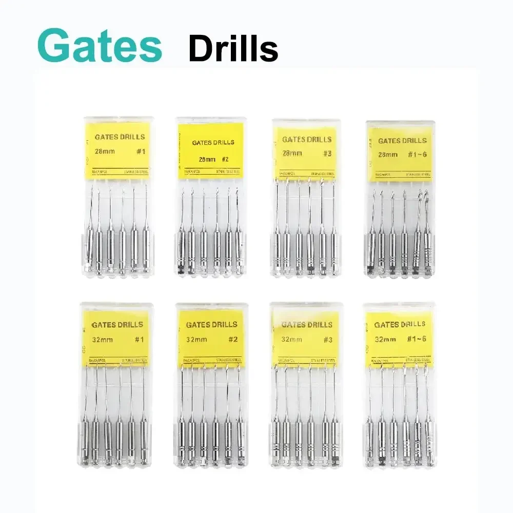 6Pcs/Box Dental Engine Use Endodontic Gates Drill Glidden Rotary 28mm/32mm #1-6 Stainless Steel Endo Files Dentist Tool