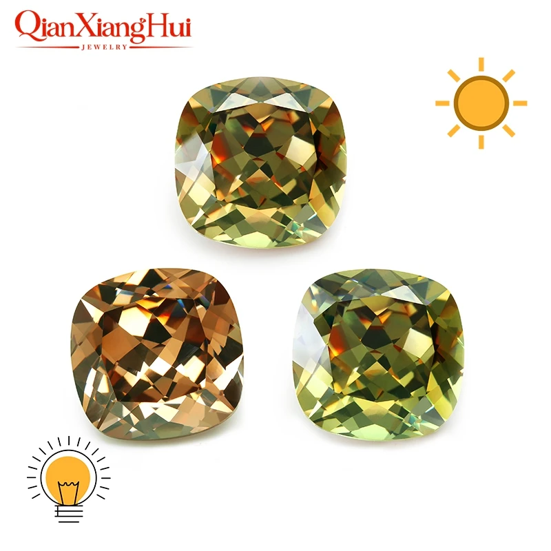 Cushion Shape Turkey Diaspore Gibbsite Zultanite Cubic Zirconia Loose Stone 8x8mm 12x12mm Green Yellow Color Change Gemstone