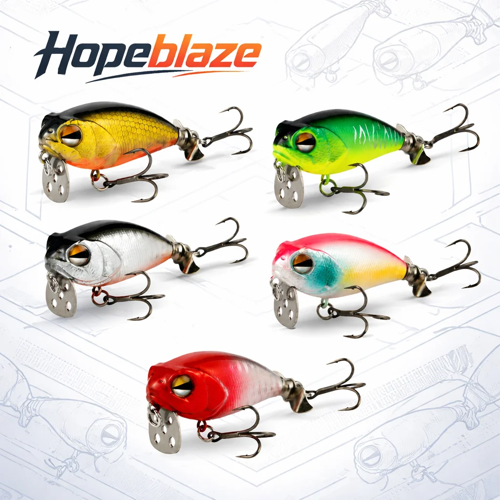 Hopeblaze 1/5PCS Leurre de surface 5.5cm 10g avec hélice métallique, hameçons triples tranchants, longue portée pour achigan, brochet, eau douce