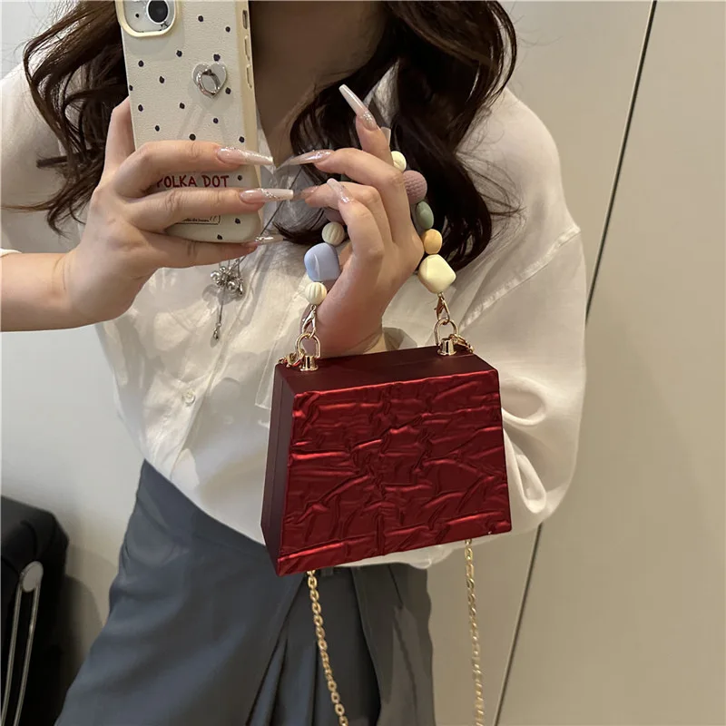 حقيبة أكريليك، حقيبة كتف نسائية عصرية متصدعة على الجليد، حقيبة يد صغيرة معطرة بخرز الرياح #4