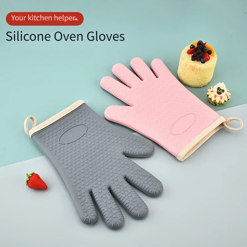 1/2pc Kitchen microwave silicone insulated oven hot gloves plus cotton high temperature waterproof household baking gloves