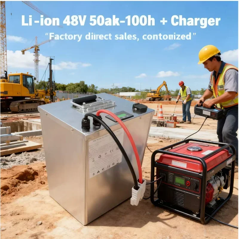 48V Lithium-Ion Battery 100Ah 80Ah with BMS Air Conditioning for Solar System UPS + 10A Charger