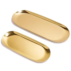 8/23/30.3cm Stainless Steel Decoration Tray golden Oval Fruit Storage Tray Cosmetics Jewelry Tray Bedroom Toilet Storage Rack