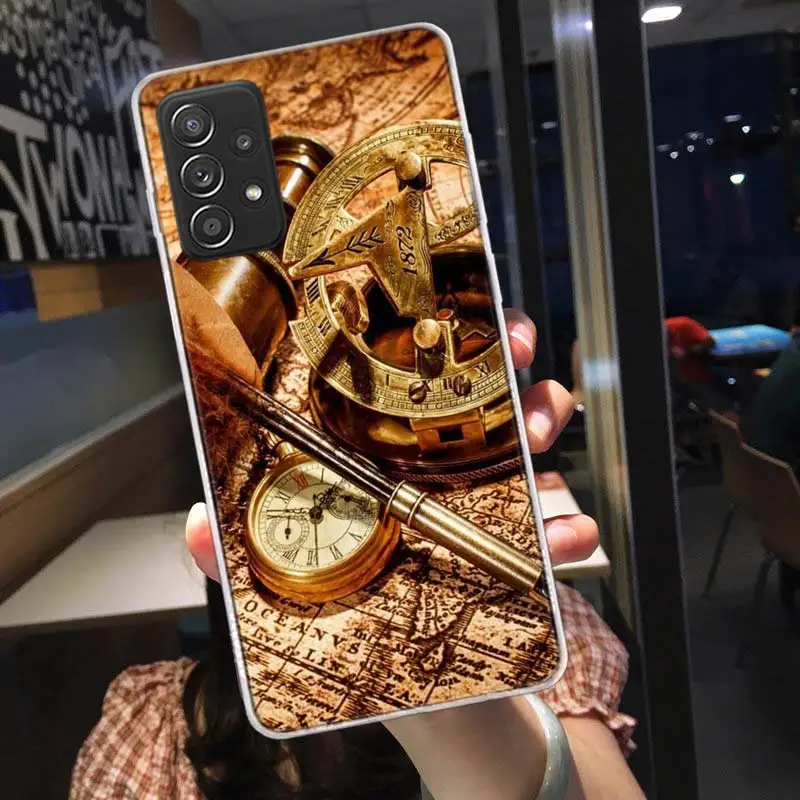 Ancient Maps Retro Compasses And Telescopes Phone Case For Galaxy Samsung A12 A22 A32 A42 A52 A52S A72 A54 A34 A24 A14 A73 A53 A