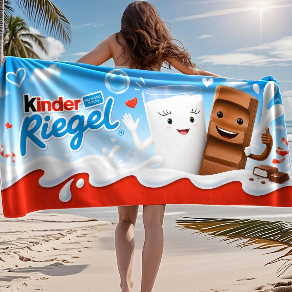 Cute Kids Beach Towel Kinder Chocolate Fun Summer Pool Resort Bath Mat Gift for Family Tropical Travel Decoration