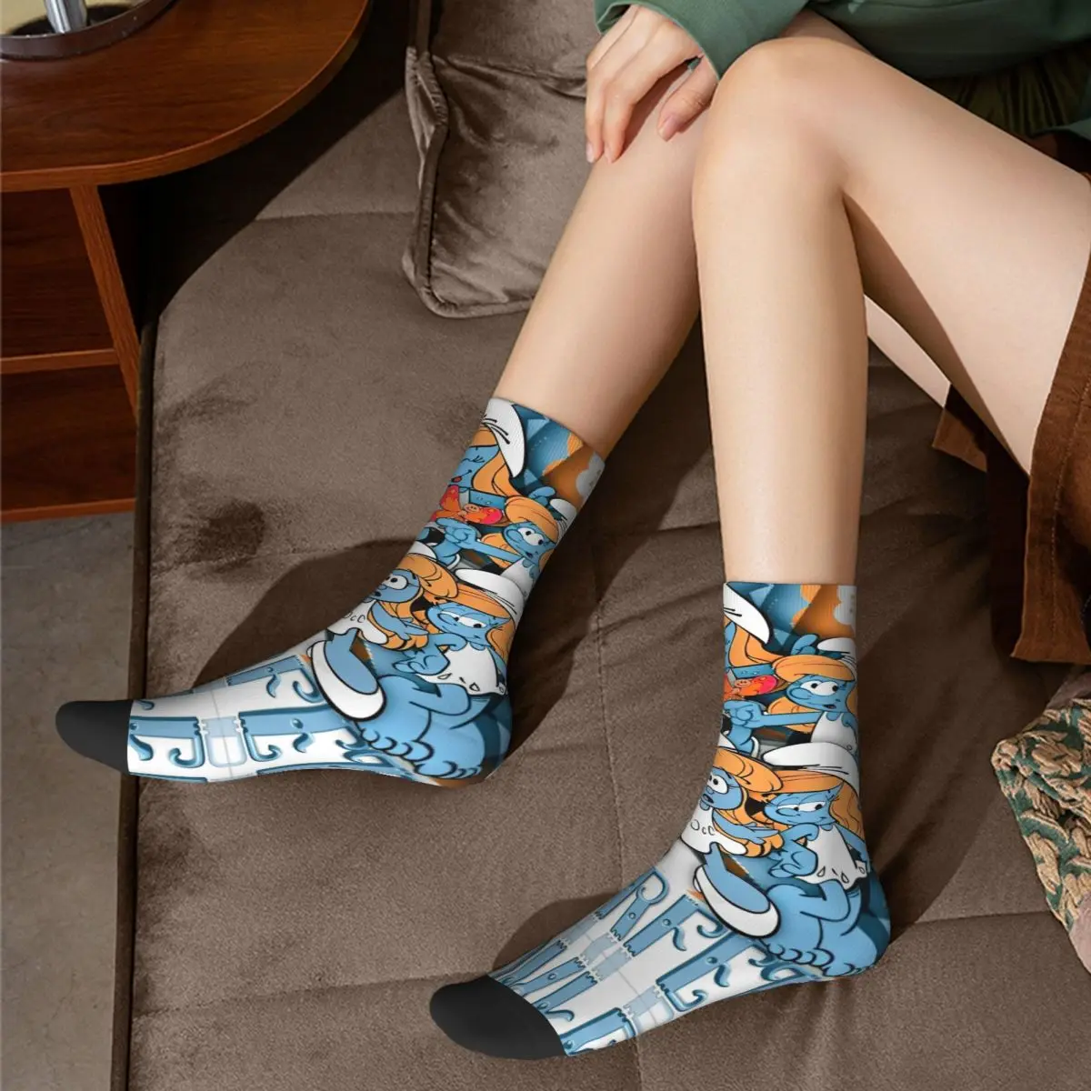 Hip-hop The S-Smurfs Blue Cartoon Anime Theme Cozy Socks Merchandise All Seasons Comfortable Crew Socks Breathable