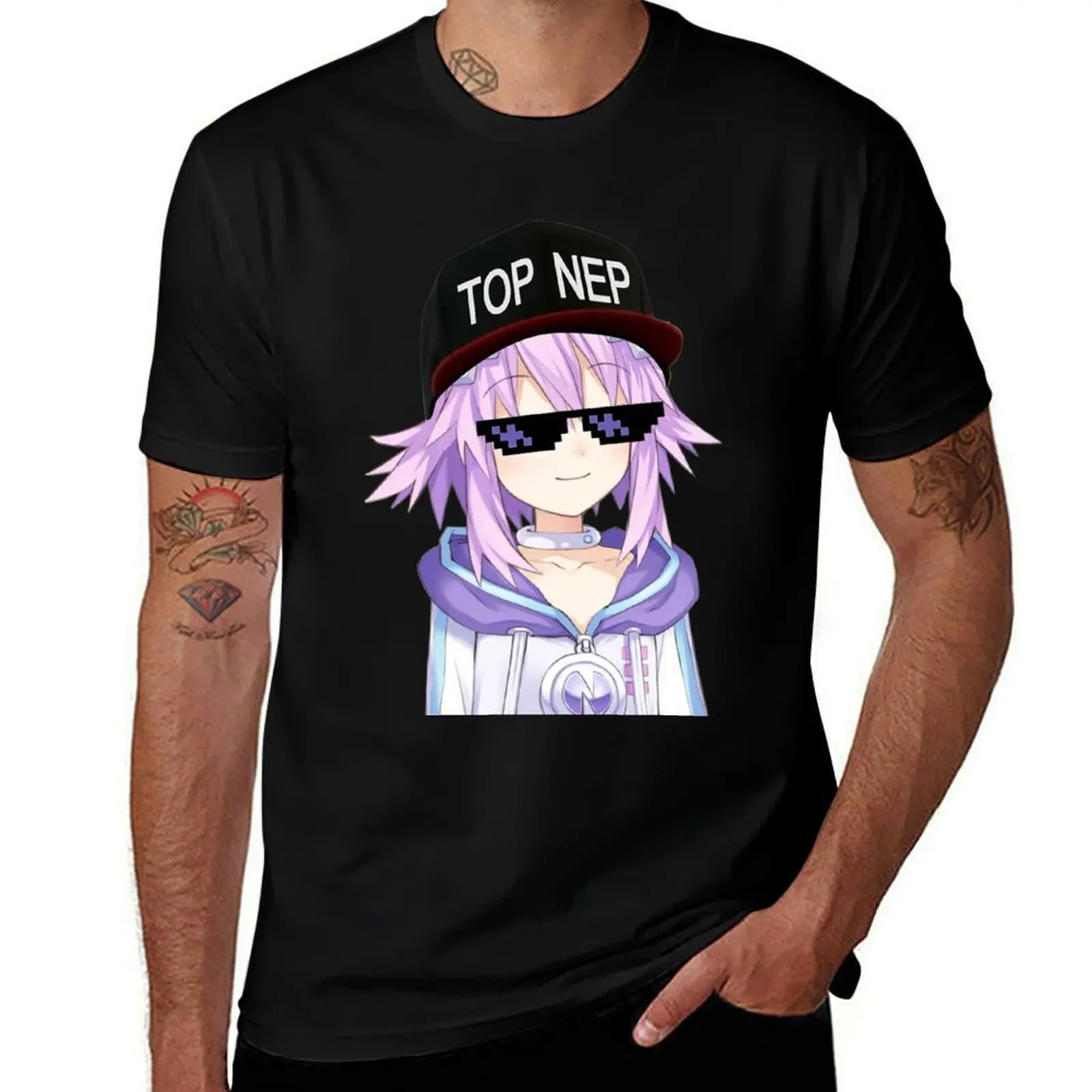 Hyperdimension Neptunia Top Nep T-Shirt Casual Simple Design Short Sleeve Shirt T-Shirt