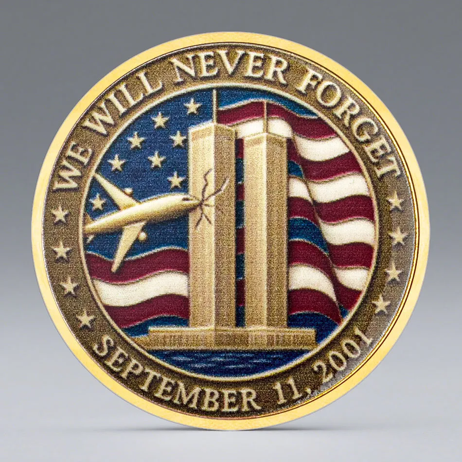 Honorando los héroes de la moneda conmemorativa chapada en oro de 9,11 nunca olvides la moneda de recuerdo del 11 de septiembre