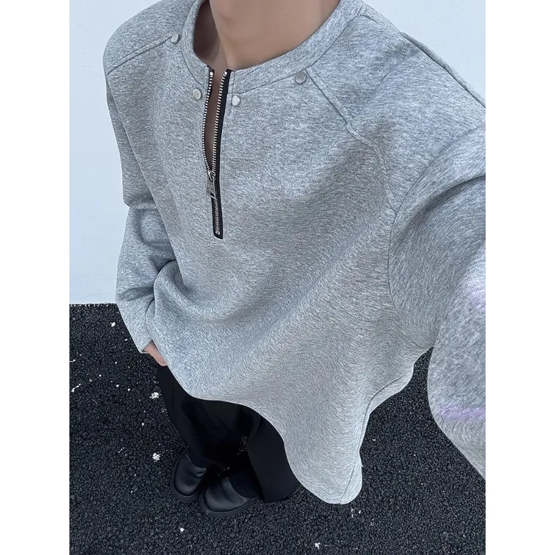 

Мужская толстовка оверсайз с длинным рукавом, на молнии, с деконструированным дизайном и подплечниками, осенне-зимняя, больших размеров