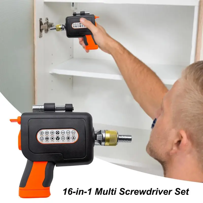 Multi Angles Electric Screwdriver 16-in-1 Multi Screws Drilling Set With Magnetic 14 Different Sized Bits Ergonomic Grip Driving