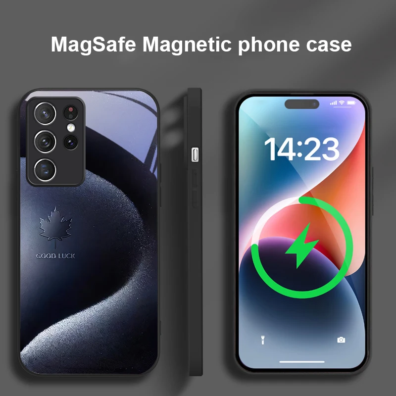 Простые линии кленовых листьев для Samsung S25 S25 Edge S25Ultra S8 9 10 20 S21 Pro 22 Plus S23 FE S24 Ultra Magsafe Glass Phone Case