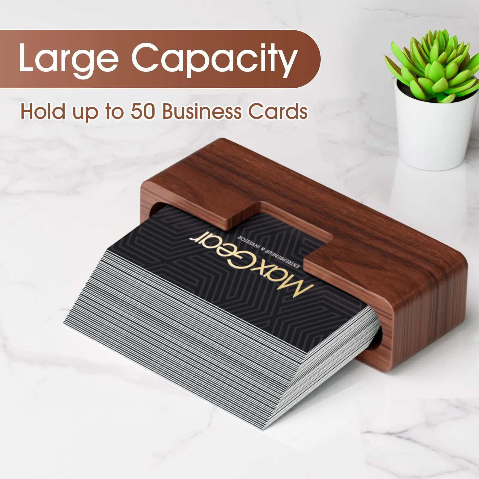 Business Card Holder Wood  Business Card Display Holder Desktop Business Card Stand for Office,Tabletop - Rectangle for Desk