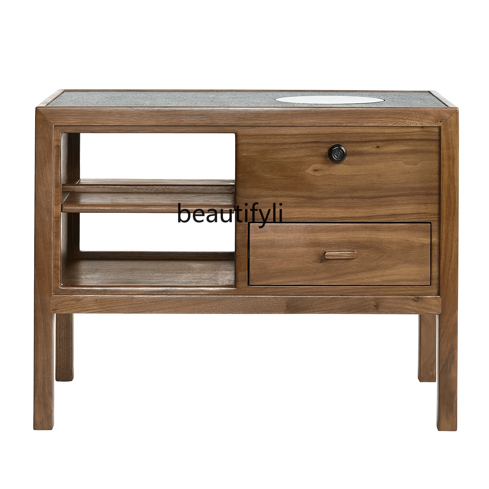 New Chinese Style Black Walnut Tea Cabinet Furniture Water-Boiling Stove Storage Low Cabinet Side Cabinet Solid Wood Living Room