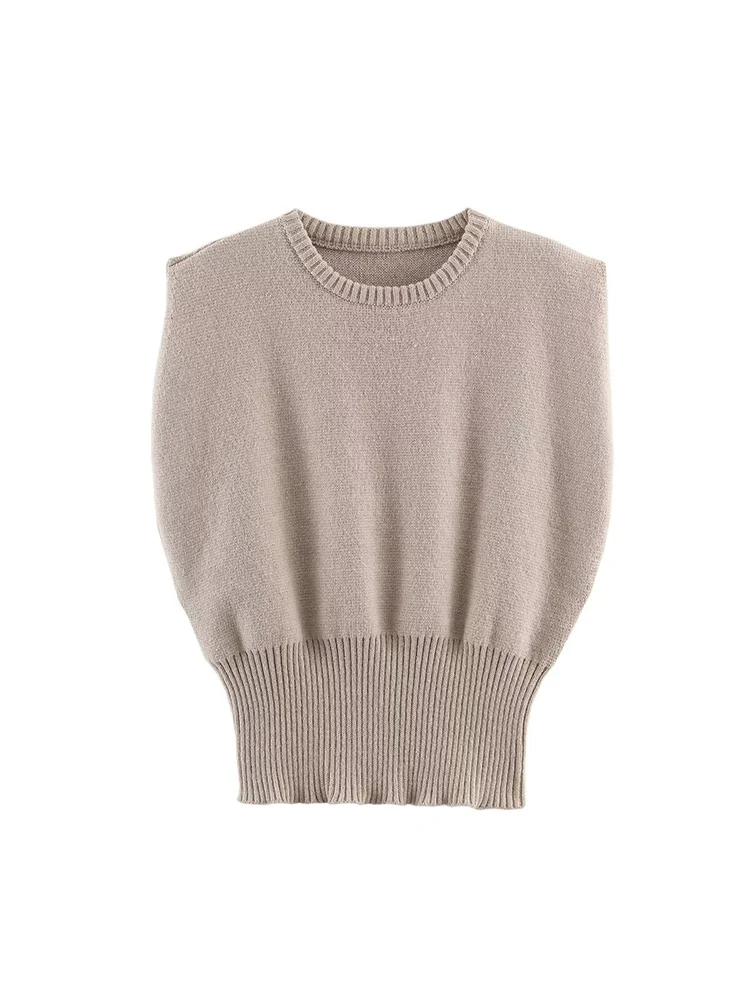 

Новое поступление в европейском стиле, женская мода, универсальный и элегантный простой однотонный вязаный жилет без рукавов с круглым вырезом.