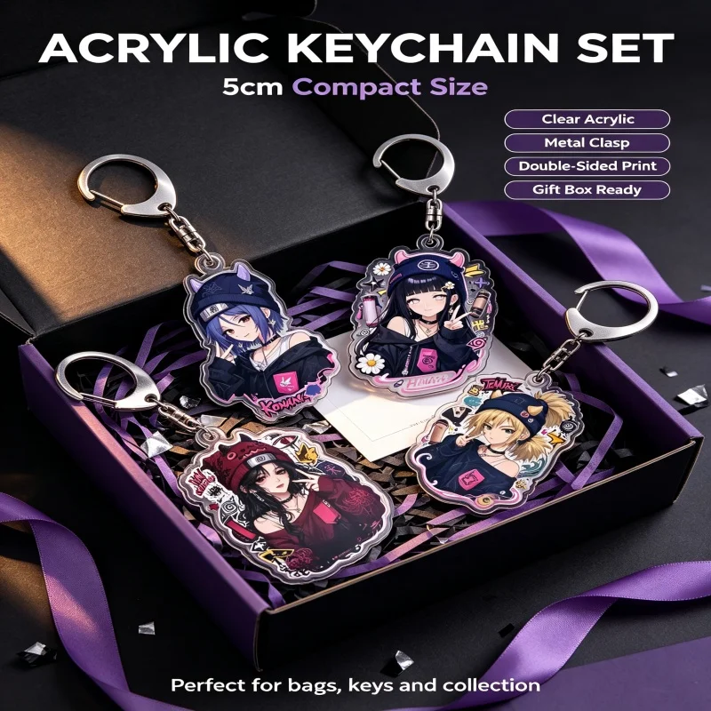 For Naruto Itachi Uchiha Hinata Hyuga Konan Temari Acrylic Selfmade Cartoon Anime Keychain Pendant Toy Gift 5cm