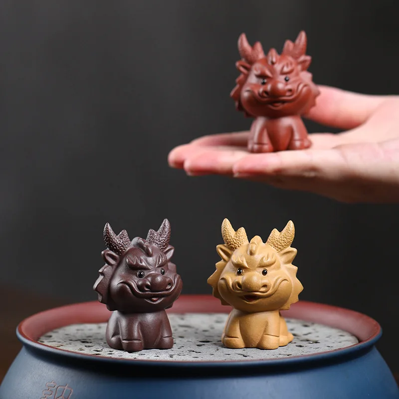Purple Sand Tea Pet Dragon Ornaments Twelve Zodiac Signs Handmade Tea Toys Can Be Raised Cute Tea Table  Accessories