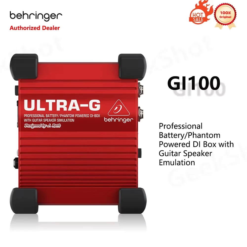 Para Aplicações em Palco e Estúdio【Behringer GI100】Caixa DI Profissional com Alimentação por Bateria/Fantasma e Emulação de Alto-falante de Guitarra