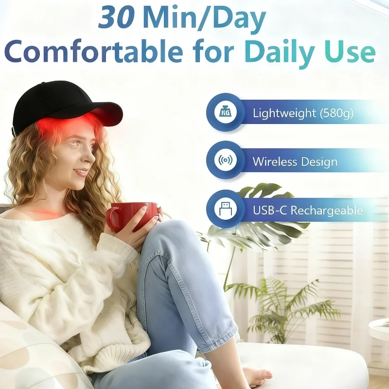 

Hair Fast Growth Cap Red&Infrared Light Therapy Device 96PCS 650nm&850nm USB Charging for Hair Loss&Hair Thinning&Hair Regrowth