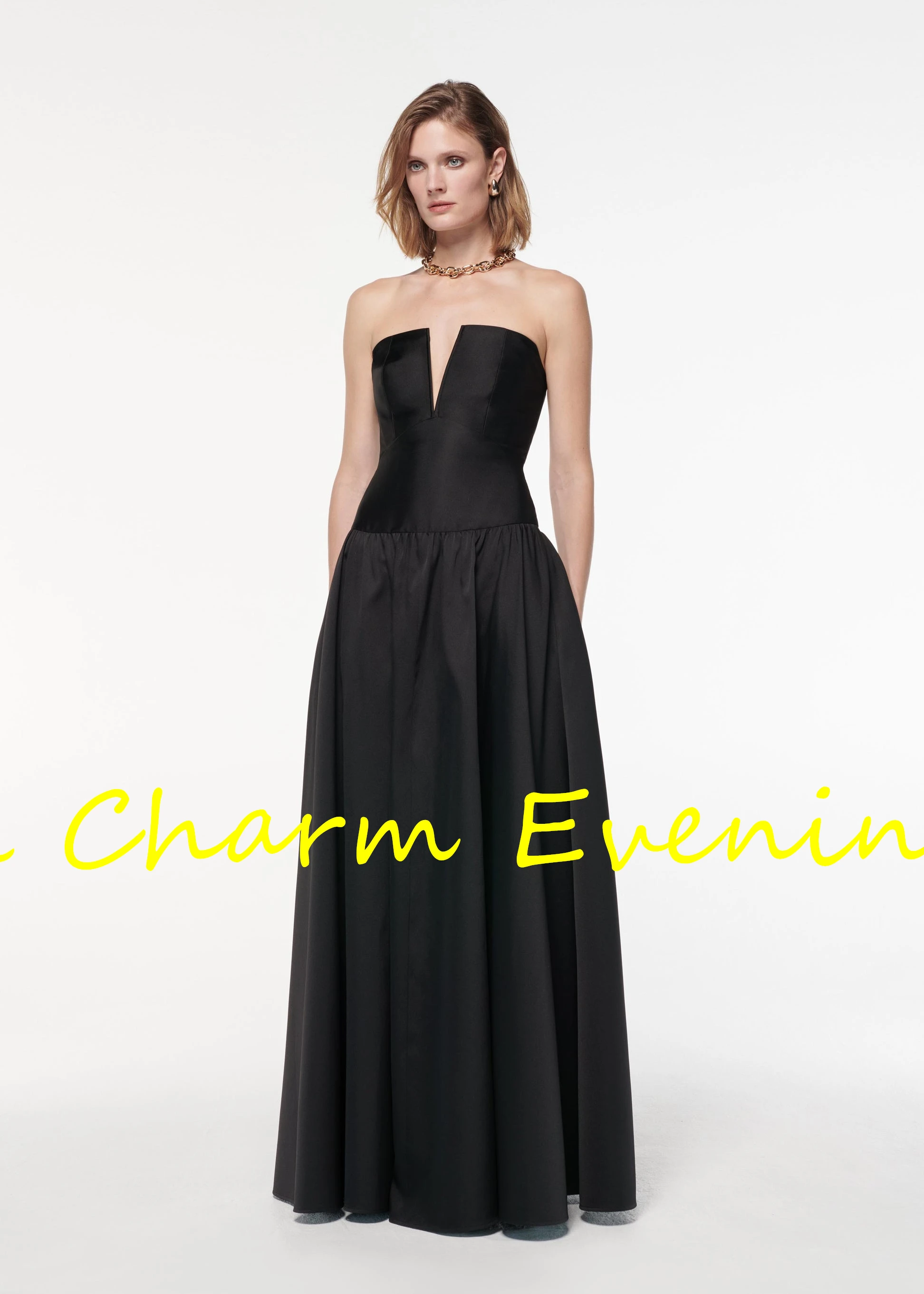 Classic A-Line Floor Length Strapless Jersey Sleeveless Pleats Evening Dress Temperament Photo Color فساتين سهره نسائيه فخمة image 3