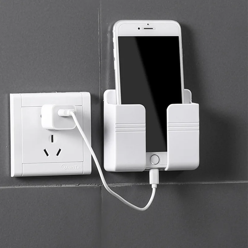 Suporte de Parede para Carregamento de Celular e Controle Remoto com Furos, Ideal para Cozinha, Quarto e Banheiro