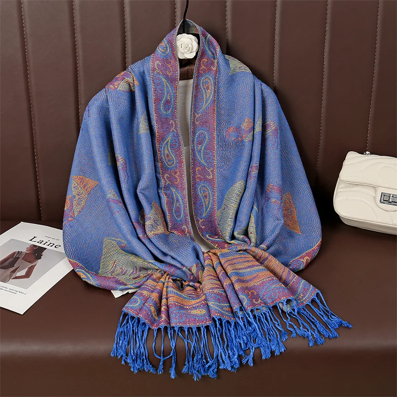 Paisley Pashmina Shawl Scarf Women Jacquard Cashew Printed Scarves Flowers Borders Female Tassel Blanket Wraps Ethnic Shawls