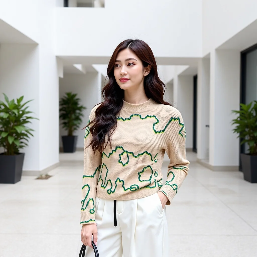 

Miyake Folds 2025 Winter New Senior Sense of Print Top Pleated Corn Grain Long-sleeved Lazy Bottoming Shirt Female Pleated