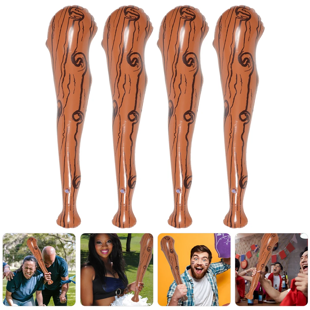 4pcs Simulation Wooden Sports Bat Stick Portable Inflatable Caveman Bat Stick Boys Baseball Gifts Sports Themed Party Supply