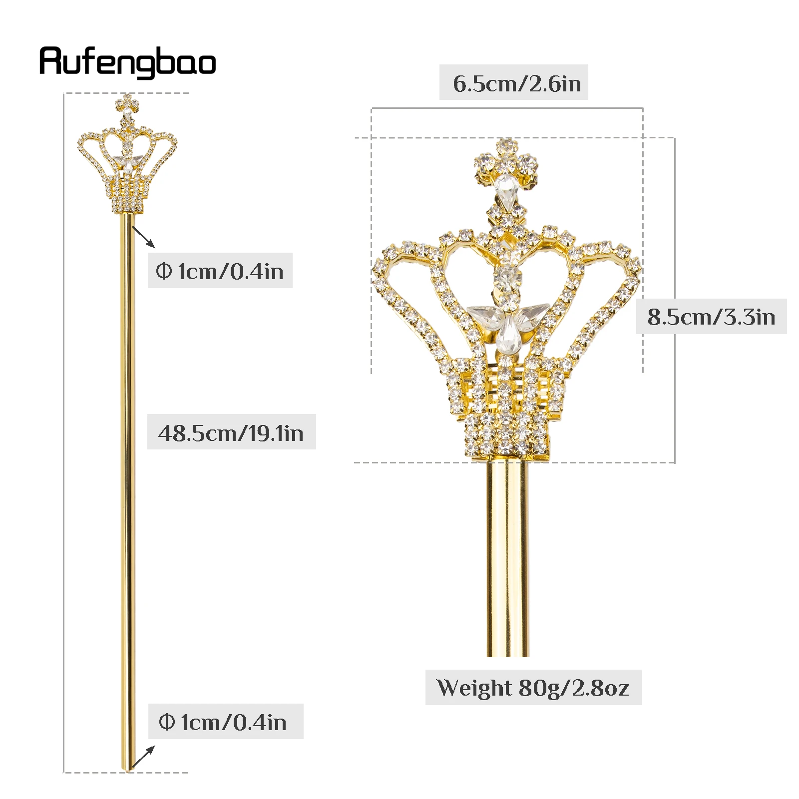 Golden White Alloy Crown Fairy Wands for Girl Princess Wands for Kids Angel Wand for Party Costume Wedding Birthday Party 48.5cm